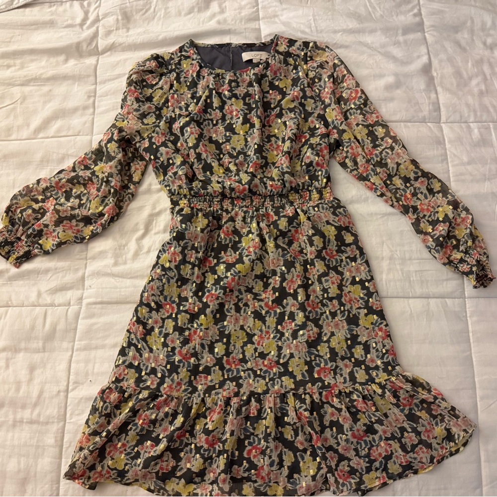 LOFT Multicolor Floral Long Sleeve Dress